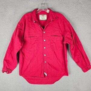 Vintage Levis Red Tab Button Down Shirt Mens Medium Red Cotton Denim 60560-1381